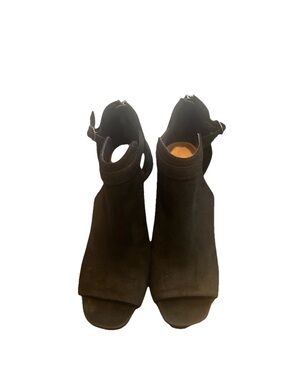A New Day Black Suede Open-Toe Ankle Boots High Block Zip Heel 9.5 Ankle Strap